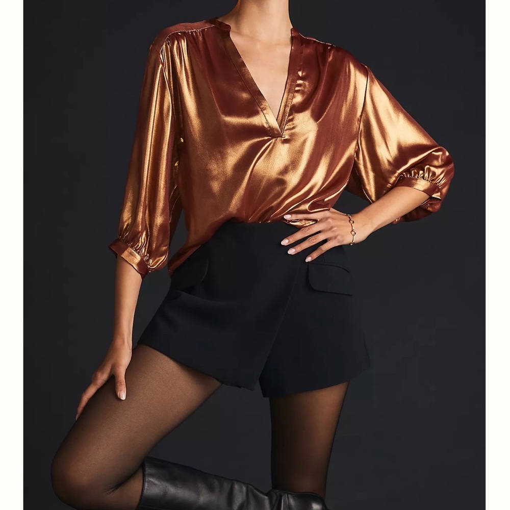 By Anthropologie Metallic Foil Blouse